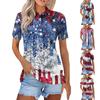 Женская модная повседневная рубашка с отворотом и коротким рукавом с принтом ко Дню независимости, женские топы на пуговицах