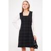 Women's Black-white Plaid Square Collar Long Sleeve Dress Arm-22y001182
