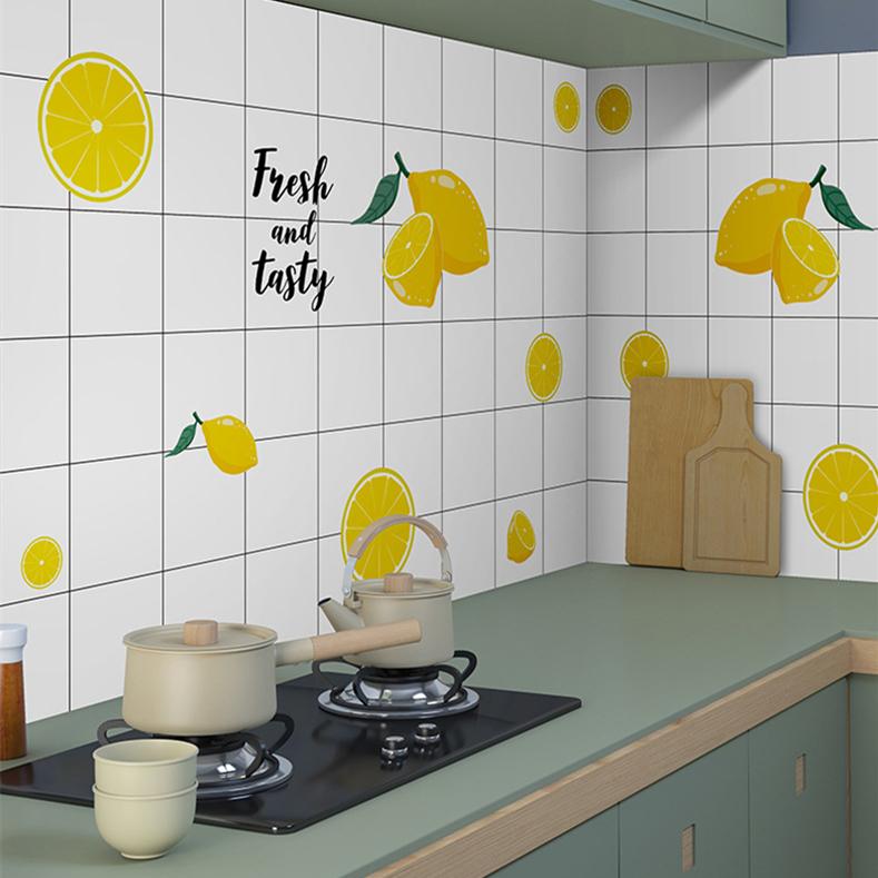 Свежий лимонный узор, утолщенные самоклеящиеся обои, ремонт, внутренняя кухня, ПВХ, водонепроницаемая, маслостойкая наклейка