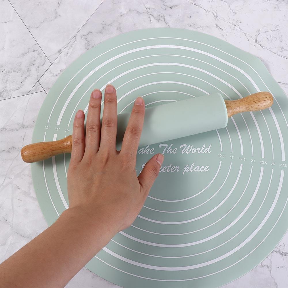 2 Pcs/set Round Rolling Pin Pastry Mat Set with Scale Dough Mat Bakeware Kneading Pad Pastry