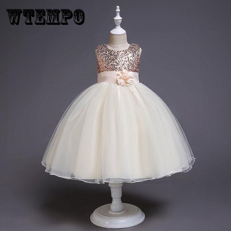 5-14yrs Baby Girl Flower Sequin Dress High Quality Party Princess Dress Children Dress