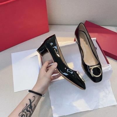 [Высокое качество] Туфли на плоском каблуке с круглой пряжкой ~ Туфли на плоской подошве мелкого кроя, Туфли на толстом каблуке ~ Женские туфли из лакированной кожи с квадратным носком