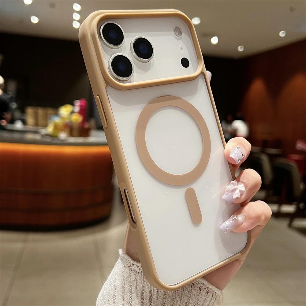 Роскошный магнитный жесткий чехол для телефона для iPhone 17 Air 16 16e 15 14 Plus 13 12 11 Pro Max Magsafe Беспроводная зарядка Прозрачный Funda