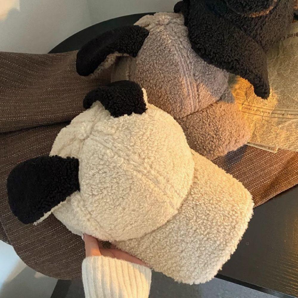 Sunshade Rabbit Ear Baseball Hat Adjustable Winter Peaked Cap Casual Lamb Wool Baseball Cap  Female