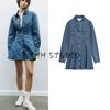 Spring New Women's Clothing Minimalist Easiest for Match Cotton Plaid Denim Lapel Mini Dress 8197083