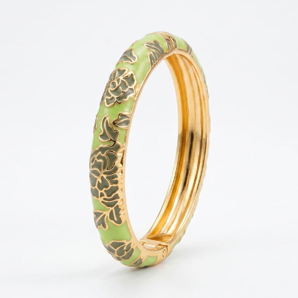 Flower Design Oil Drop Bracelet Wide Enamel Dropped Glaze Bangle Enameled Bracelets Gift For Women