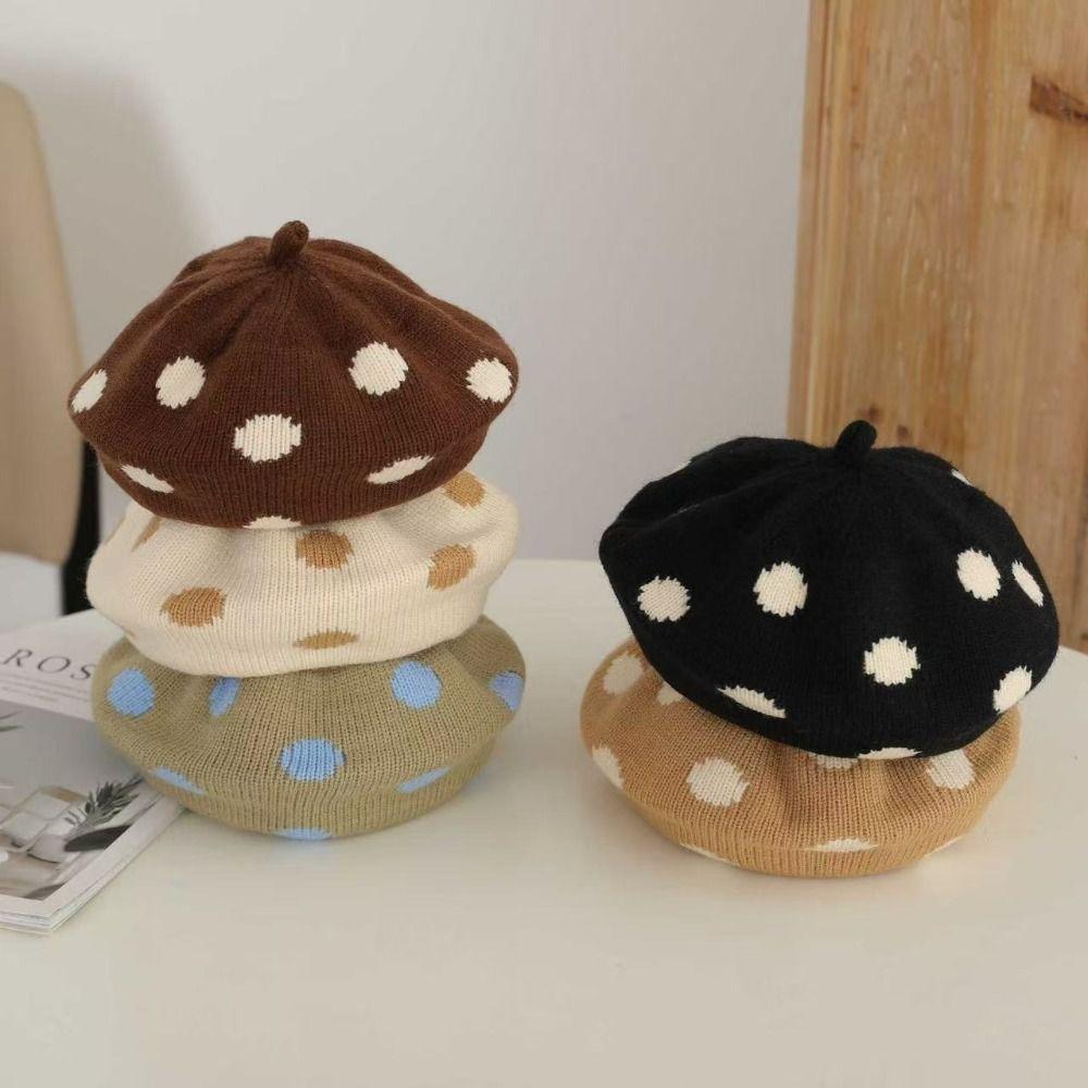 Stretchy Fabric Wool Beret Round Shape Knitted Beret Wind Resistant Children Cap Outdoor Going‑out