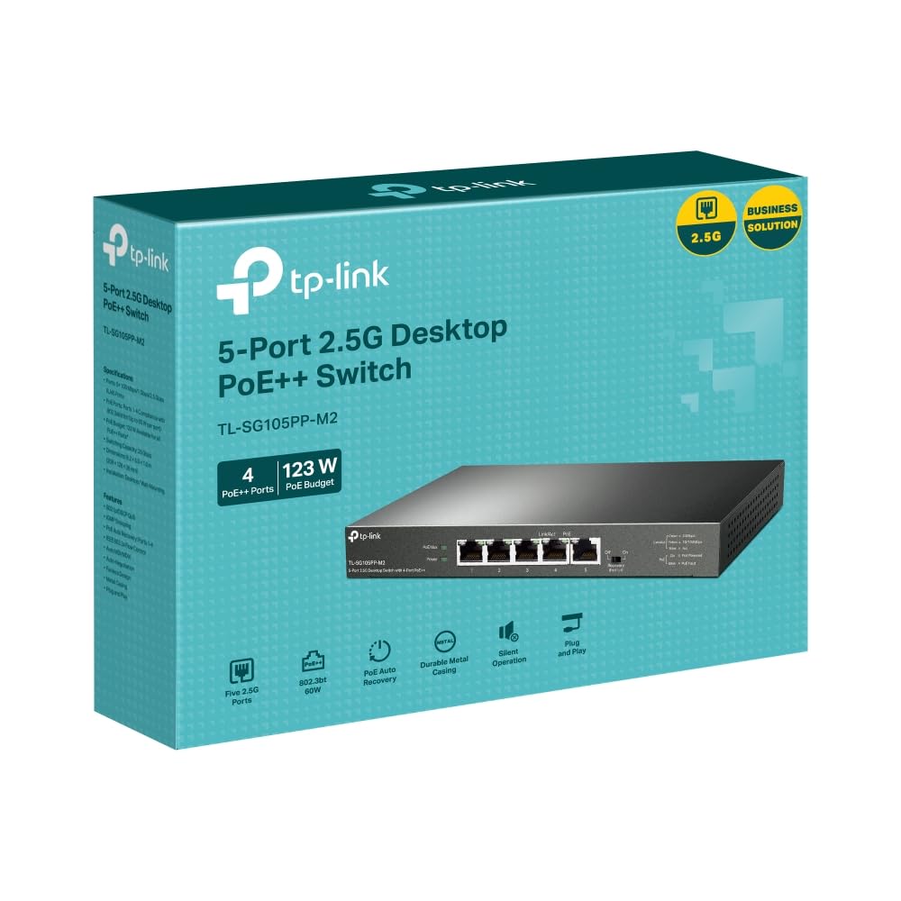 Настольный коммутатор QoS Неуправляемый Поддержка PoE Питание До 123 Вт TP-Link 5 портов 2.5G 4 порта PoE++, 802.1p/DSCP (TL-SG1006PP)