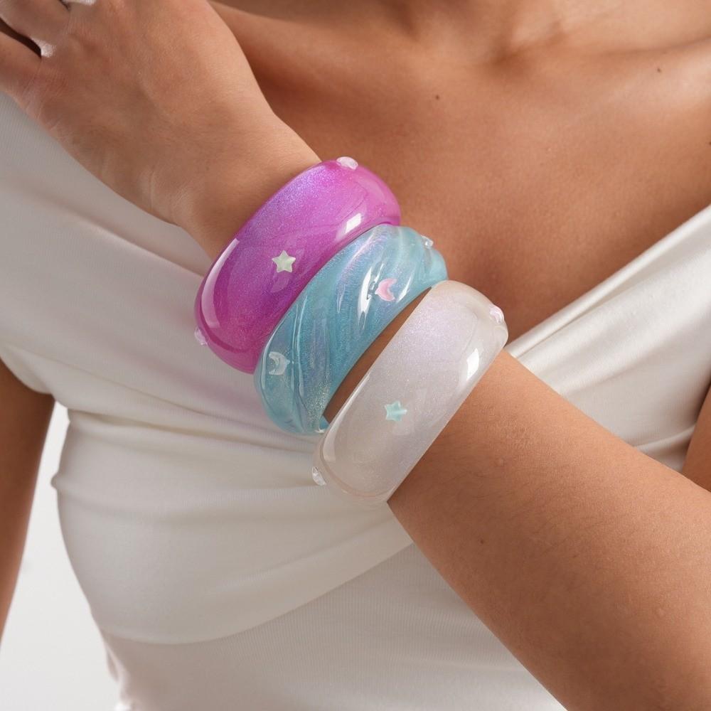 Circle Geometric Aurora Dopamine Bangle Resin Smudging Retro Hand Ring Women Wide Bracelet Gift