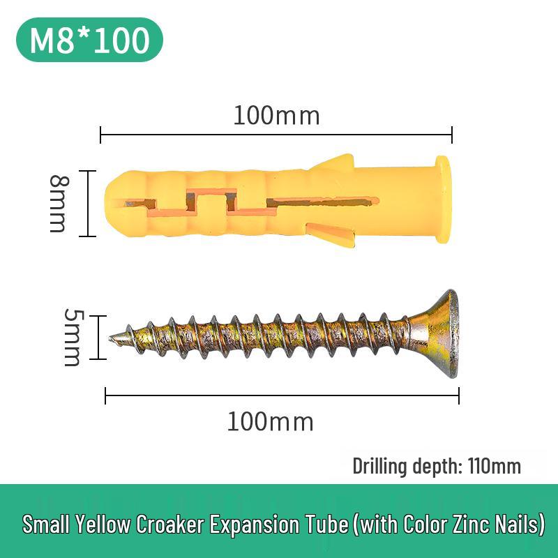Little Yellow Croaker M6 Expansion Screw & Tube Set with Self-Tapping Screws, Wall Nails, Rubber Plugs, and Clips (6, 8, 10mm)