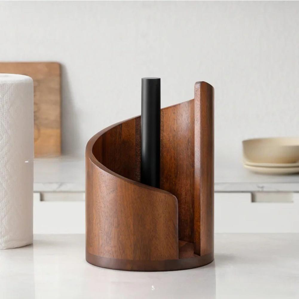 Paper Towel Holder for Kitchen Countertop Wood Round Base with Metal Rod for Quick Access to Paper Towels 11 5 8 25