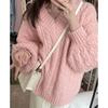 Autumn and Winter Thick V-Neck Twists Pullover Sweaters Women Fashion Solid Loose Outerwear Warm Knitted Sweater Woman Sweet Casual Warm Jumper 24756