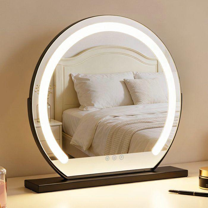 Miroir de courtoisie - NETTLIFE - 40 × 38 cm - LED 3 modes - Noir - À poser