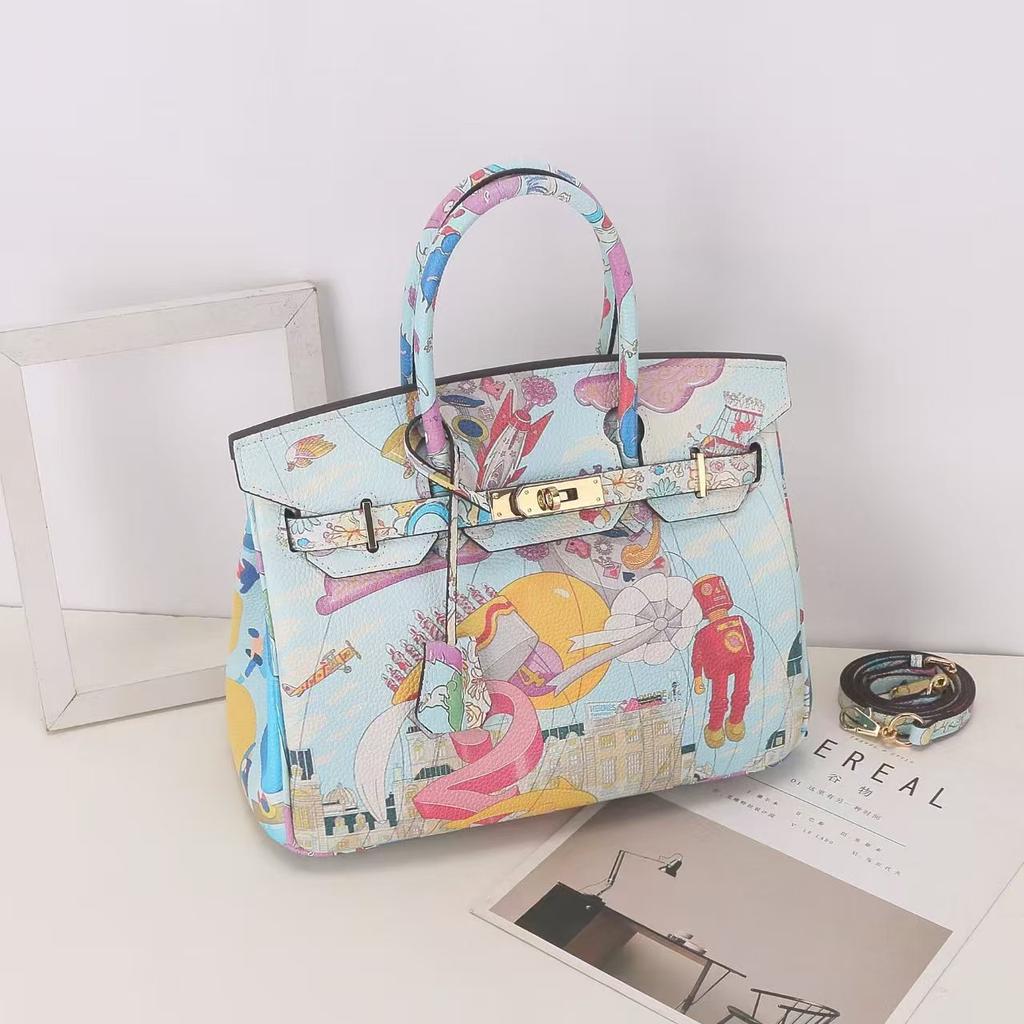 Новая модель 2025 года, окрашенная сумка, женская сумка из натуральной кожи первого слоя, портативная сумка через плечо, персонализированный узор с животными