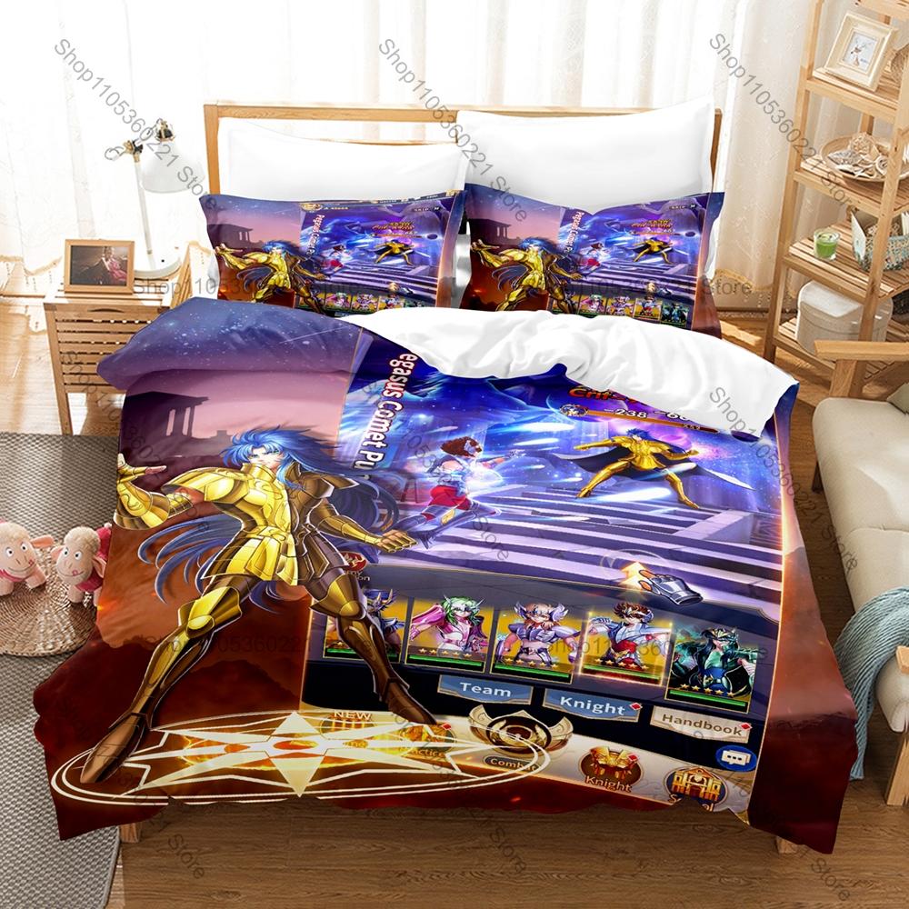 Набор постельного белья Saint Seiya 3 предмета Классический Аниме Воин Принт Мягкая Микрофибра Пододеяльник Наволочка Домашний Декор