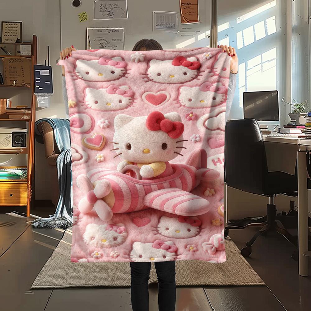 1 шт. Розовое фланелевое одеяло Hello Kitty с принтом, Высококачественное, Для всех сезонов, Декор для дома, Тепло и комфорт, Идеально для рождественских подарков