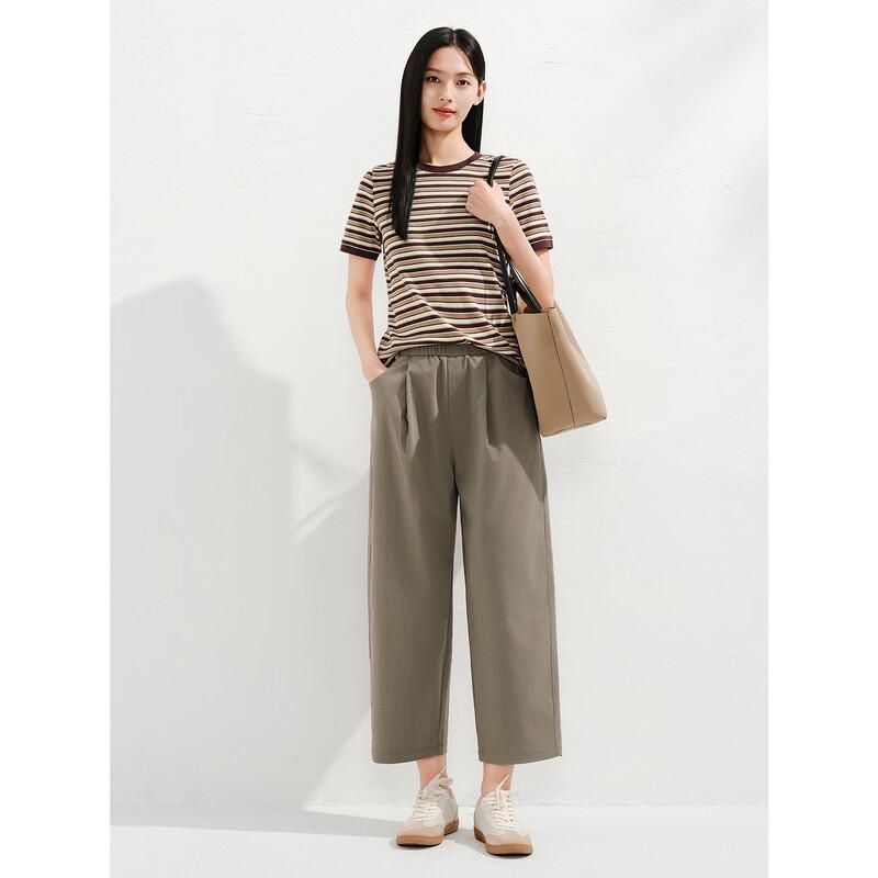 Anna Kou Women's Elastic Waist Cropped Tapered Pants