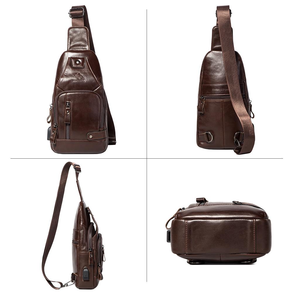 Кожаная нагрудная сумка, вместительная многофункциональная сумка-мессенджер с USB-разъемом