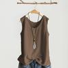 Women Vest Round Neck Buttons Decor Sleeveless Tank Tops Solid Color Loose Fit