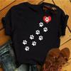 2025 Fashion Cartoon Colorful Heart Dog Paw Printed T-shirt 90s Fashion Casual Women's Short Sleeve Plus Size T-shirt Unisex