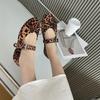 Fashion Butterfly Knot Round Toe Shallow Mouth Low Heeled Shoes for Women Luxury Leopard Ankle Buckle Strap Casual Walking Ladies Shoe