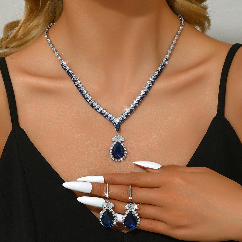 3 предмета Женский модный цирконовый набор: ожерелье-капля воды, серьги, цирконовый набор с чувством дизайна, подходит для свадьбы, вечеринки, фестиваля, подарок