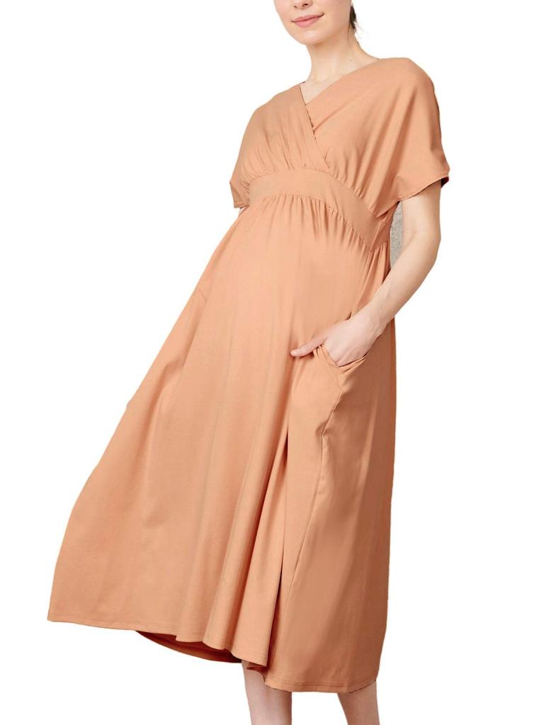 Sweet Mommy Maternity Pajamas One Piece Room Wear Nursing Clothes Silky Cotton Cache Coeur Type Relaxing Wear Maxi Apricot/F