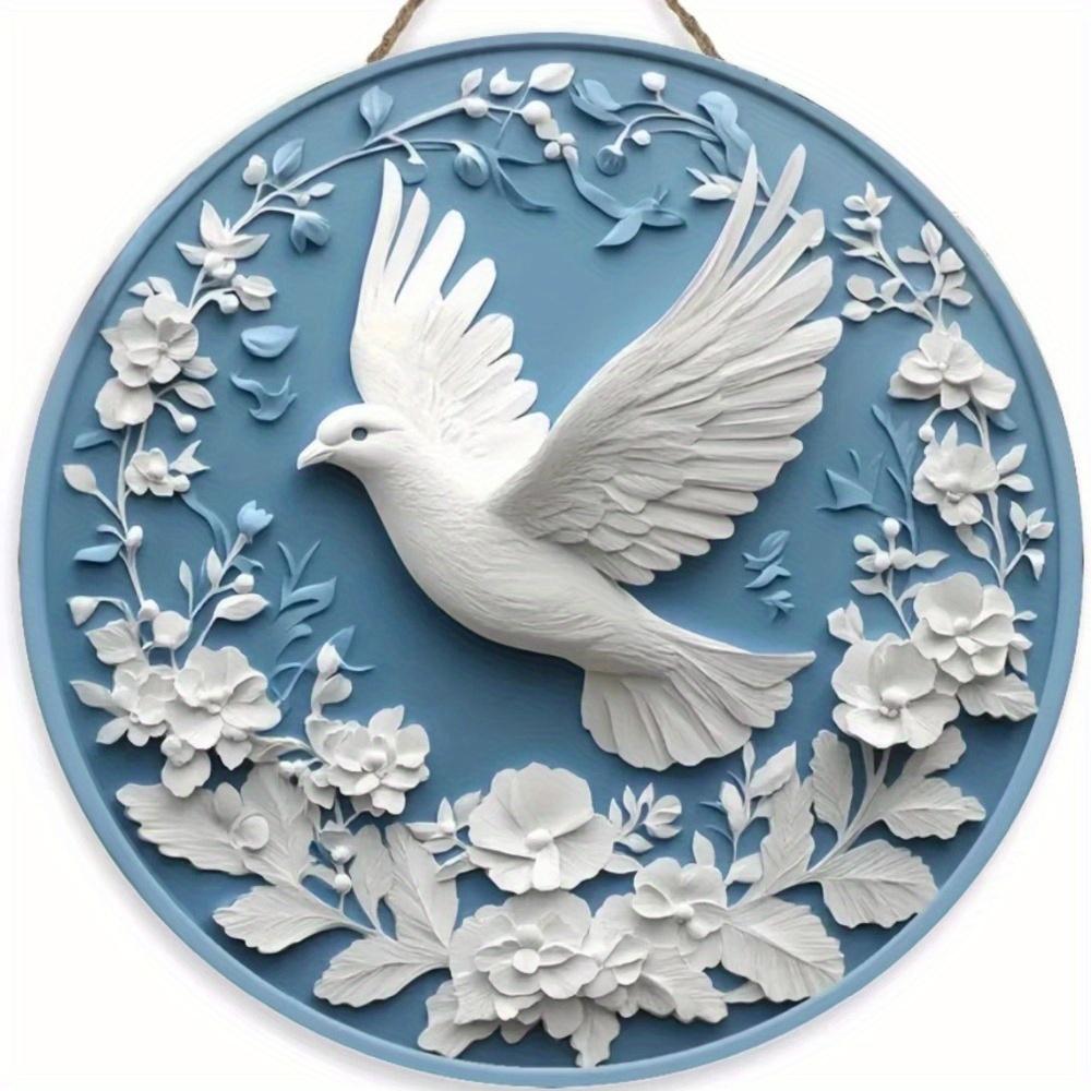 1pc 2d Flat Round Wooden Flat Sign - 20cm, Dove of Peace Theme, Suitable for Home, Office, Garage, Coffee Shop, Bar, Holiday Party Decoration, Gift