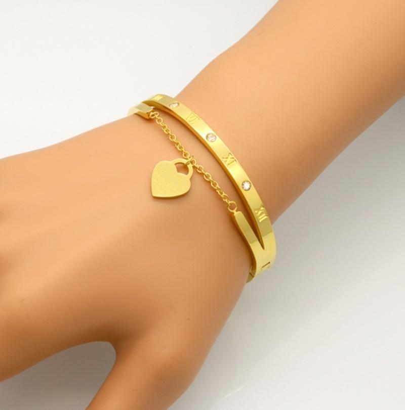Luxury Stainless Steel Bracelet & Bangle Heart Love Tag Bracelet Jewelry for Women