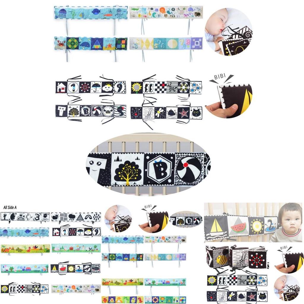 Новый трансграничный черно-белый двусторонний бортик-книжка для детской кроватки с 3D-игрушкой для раннего развития, устойчивой к разрыву, и BB-устройством