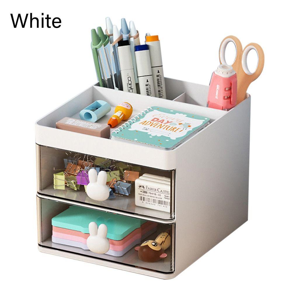Transparent Drawer Large Capacity Desktop Organizer Pen Holder Stationery Storage Box Pen Container