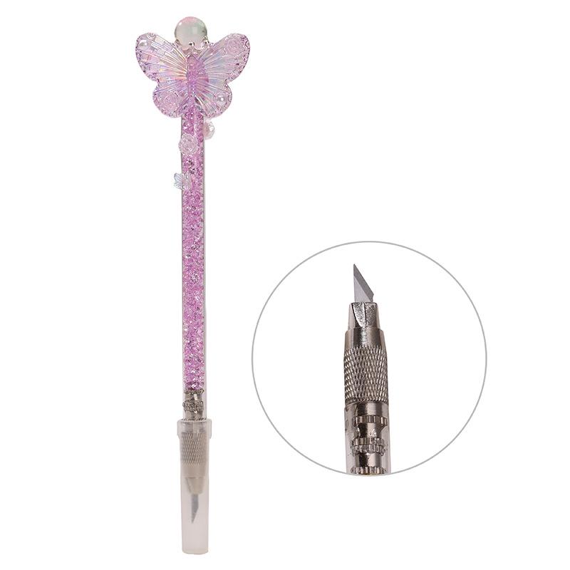 Exquisite Handmade Crushed Stone Butterfly Carving Pen Knife for Journals