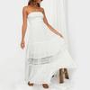 Women's Off Shoulder Maxi Dress Summer Smocked Lace Trim A Line Swing Dress