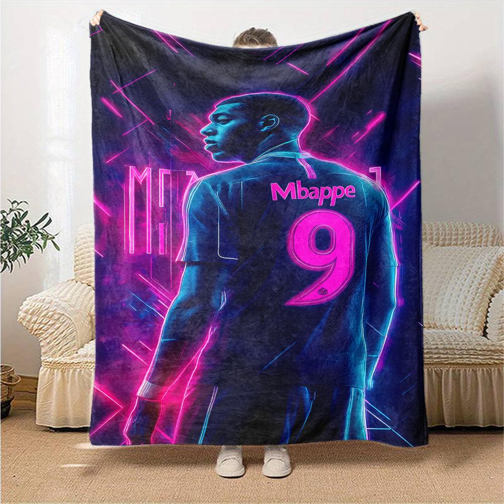 Mbappe Neon Poster Blanket Comfortable Great for Couch Office Chair Sofa All-Season Use Playful Design Gifts For Family Or Friends