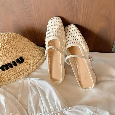 Мода 2025 лето новый ажурный из коровьей кожи металлическая пряжка туфли-лодочки Джейн элегантные женские туфли на толстом низком каблуке