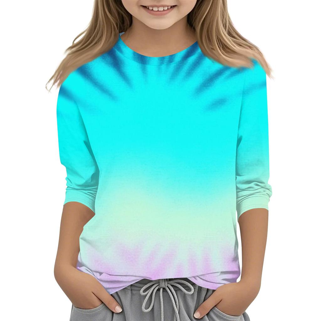 Детская футболка с круглым вырезом и принтом, рукава 3/4, повседневная футболка