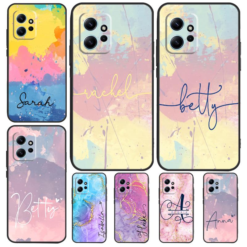 Personalised Name Wotercolour Rainbow For Xiaomi Redmi Note 12S 11S 10S 9S Note 12 8 9 10 11 Pro Phone Case For Redmi 12 9 C 10C