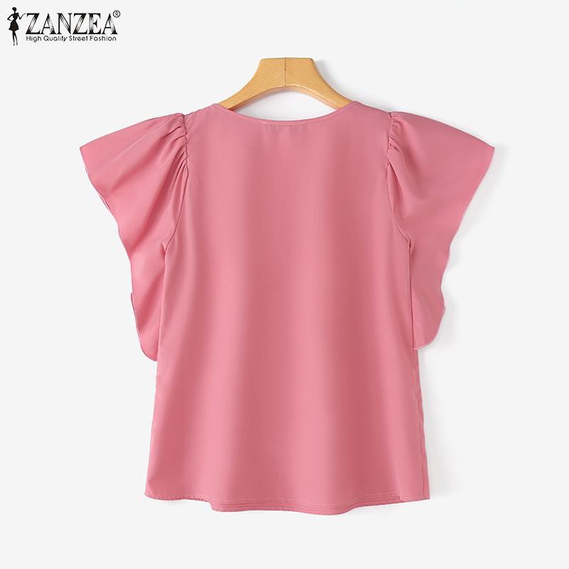 ZANZEA Женская повседневная летняя блузка с квадратным вырезом и короткими рукавами и оборками
