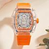 New Crystal Transparent Hollow Fashion Personalized Diamond Skull Barrel Style Men's Watch