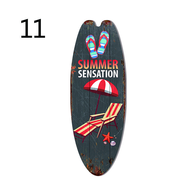 1PC Sea Surfboard Summer Beach Ocean Theme Decorative Wooden Printed Welcome Door Sign Home Board Vintage