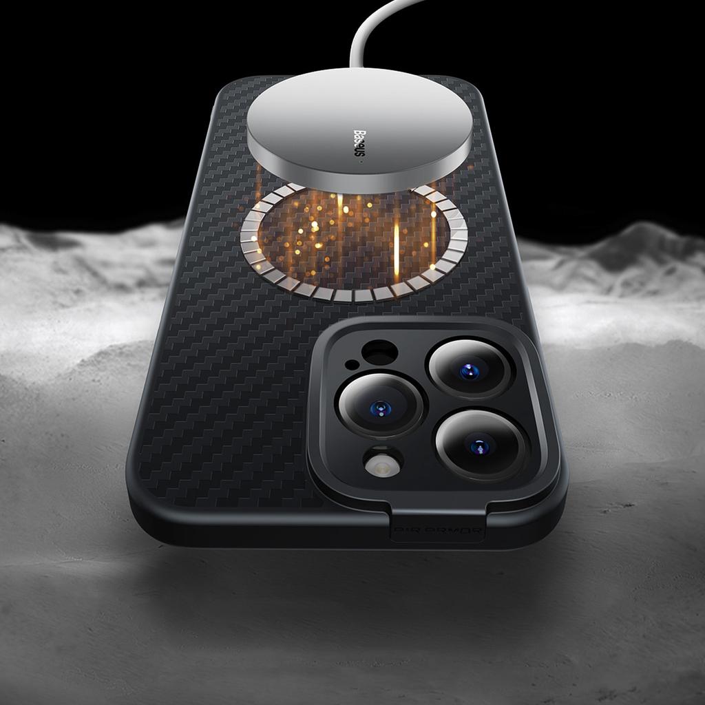 Baseus MagSafe-Compatible Black Armor Case with Tempered Glass for iPhone 14 Pro Max - Synthetic Fiber Protection