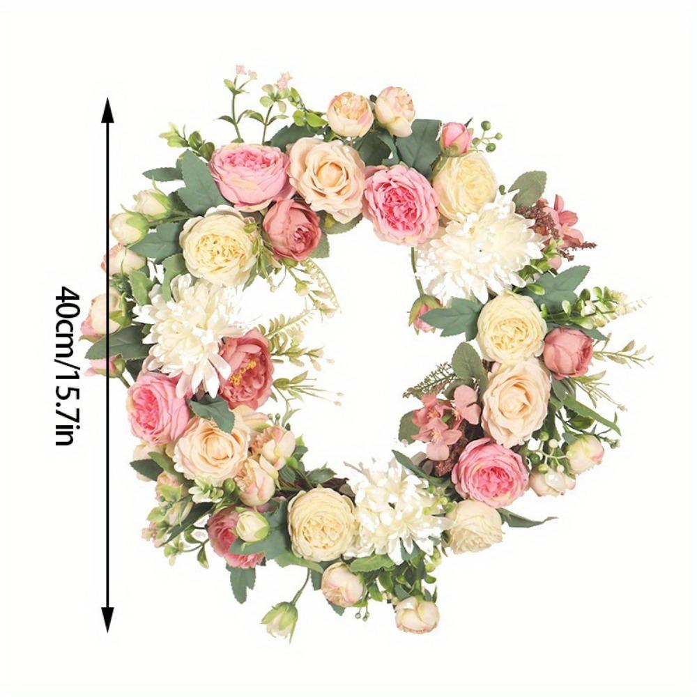 1 шт. искусственный венок из пионов 40 см, цветочный венок на дверь с зелеными листьями, весенний венок для входной двери, свадебного украшения на стену дома