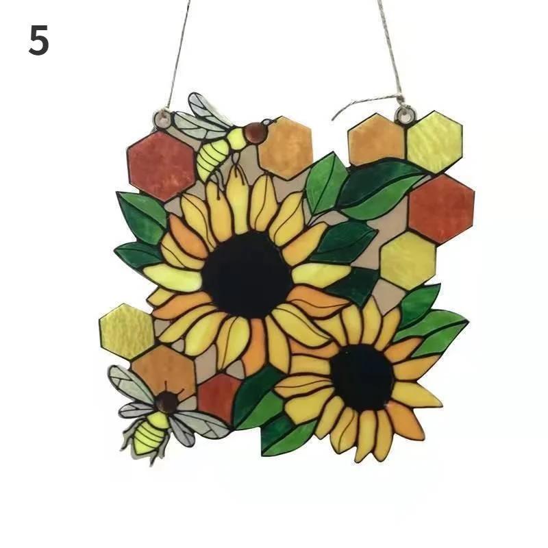 Stained Glass Window Hanging Honeycomb Multicolor Butterfly Bee Stained Glass Panels Stain Glass Hummingbird Window Hanging