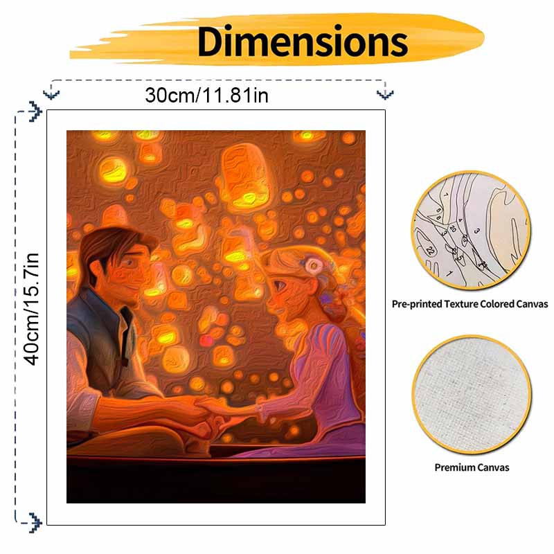 Disney digital oil painting Rapunzel Flynn lantern art handmade diy gift home decoration