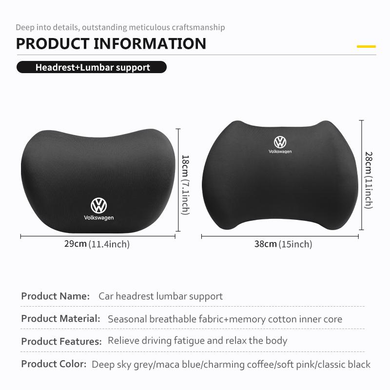 LEG1 For Volkswagen VW Car Neck Waist Pillow Breathable Fabric Memory Cotton Fatigue Relief Polo Jetta Sagitar Magotan Passat B5 B6