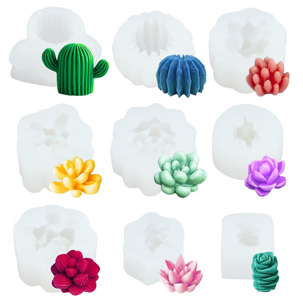 9 шт. Силиконовая форма для суккулентов Безопасная форма для смолы в виде цветка кактуса Силиконовая форма для свечей Прочная 3D форма для литья эпоксидной смолы для суккулентов
