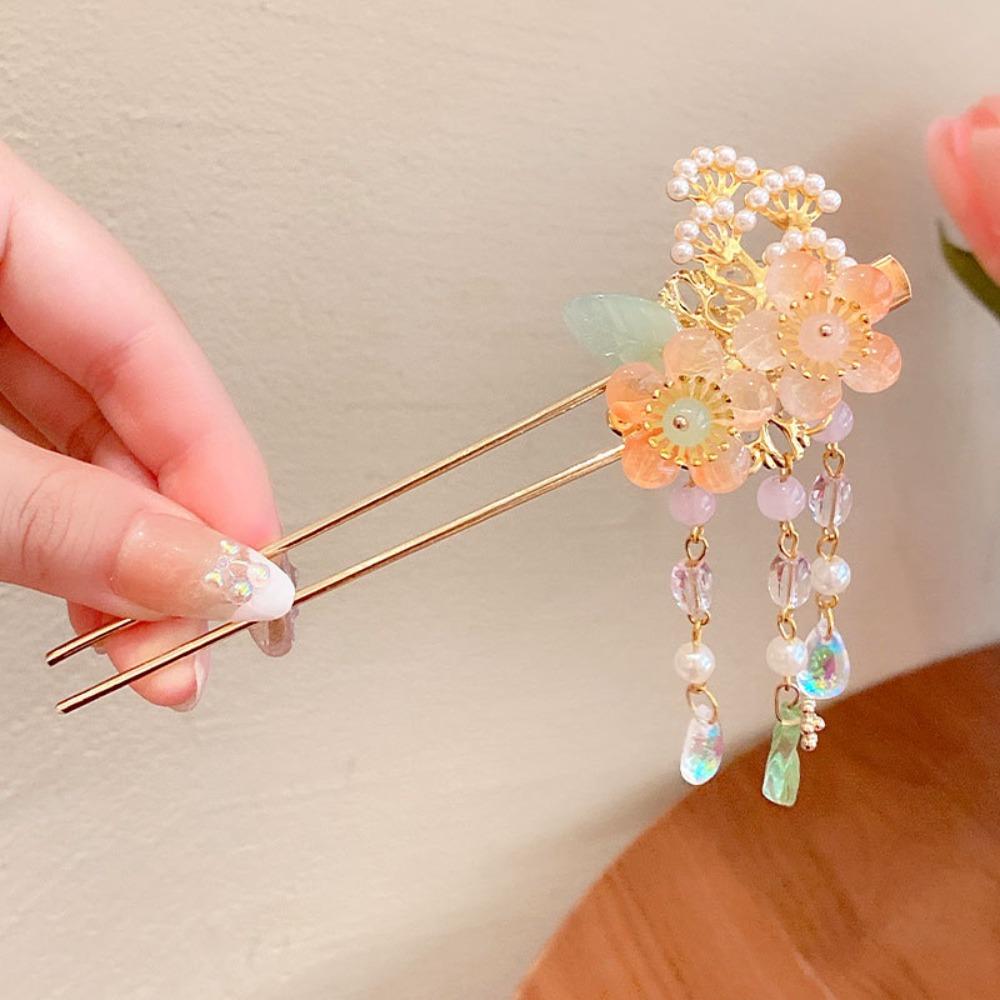 Ancient Style Antique Fringe Hairpin Classic Pendant Hair Stick Peach Blossom Hairpin  Girls