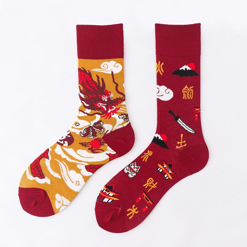 Personalized Cartoon AB Mismatched Socks Fashion Crew Couple Cotton Socks Women's Fancy Flower Fruit Tiger Print Funny Socks