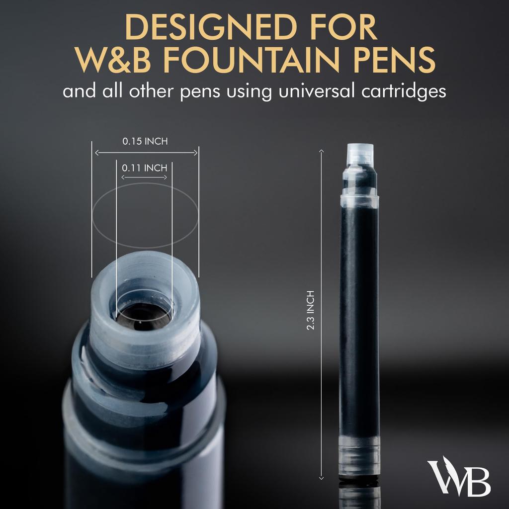 Чернила для перьевой ручки Wordsworth Black, набор из 30 цветных чернильных картриджей, международные стандартные размеры, длина APPR, диаметр основания APPR, одноразовые