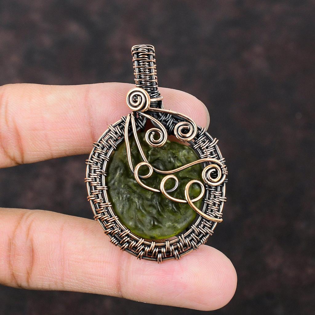 Moldavite Copper Wire Wrapped Pendant Gemstone Jewelry Handmade Unique Pendant Copper Wire Wrap Jewelry Gift For Her & Mom Pendant For Women
